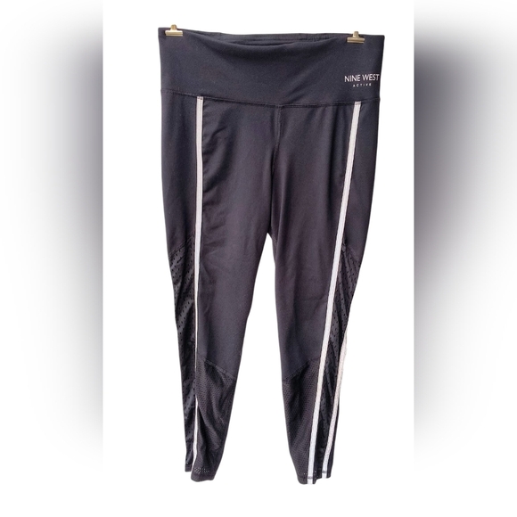 Nine West Active Black & White Yoga Athletic Leggings Reflective Stripes L - Picture 1 of 10
